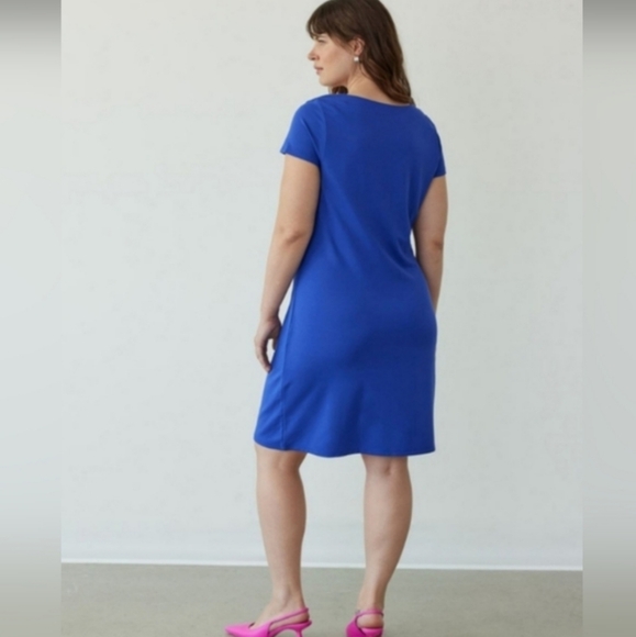 NWT Blue Short Shift Dress with Asymmetrical Neckline - Picture 2 of 4
